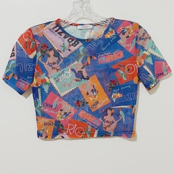 Peppermayo Exclusive Locals Only Mesh Cropped Tee - Postcard Travels Size 4 - Picture 2 of 6